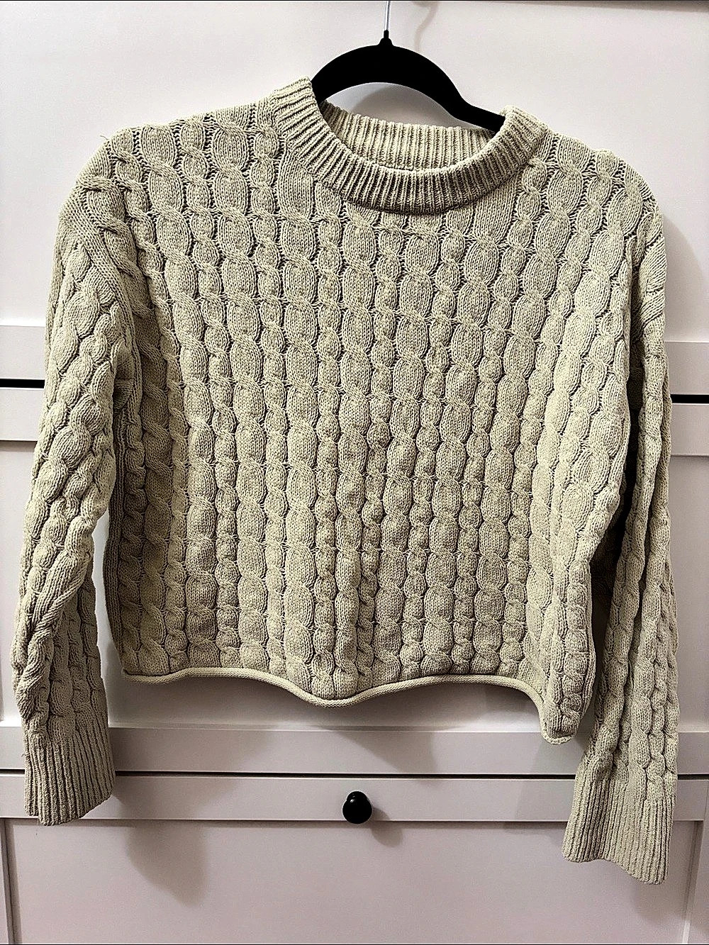 Zara Cable Knit Crewneck Sweater in Green Size 11-12 Like New